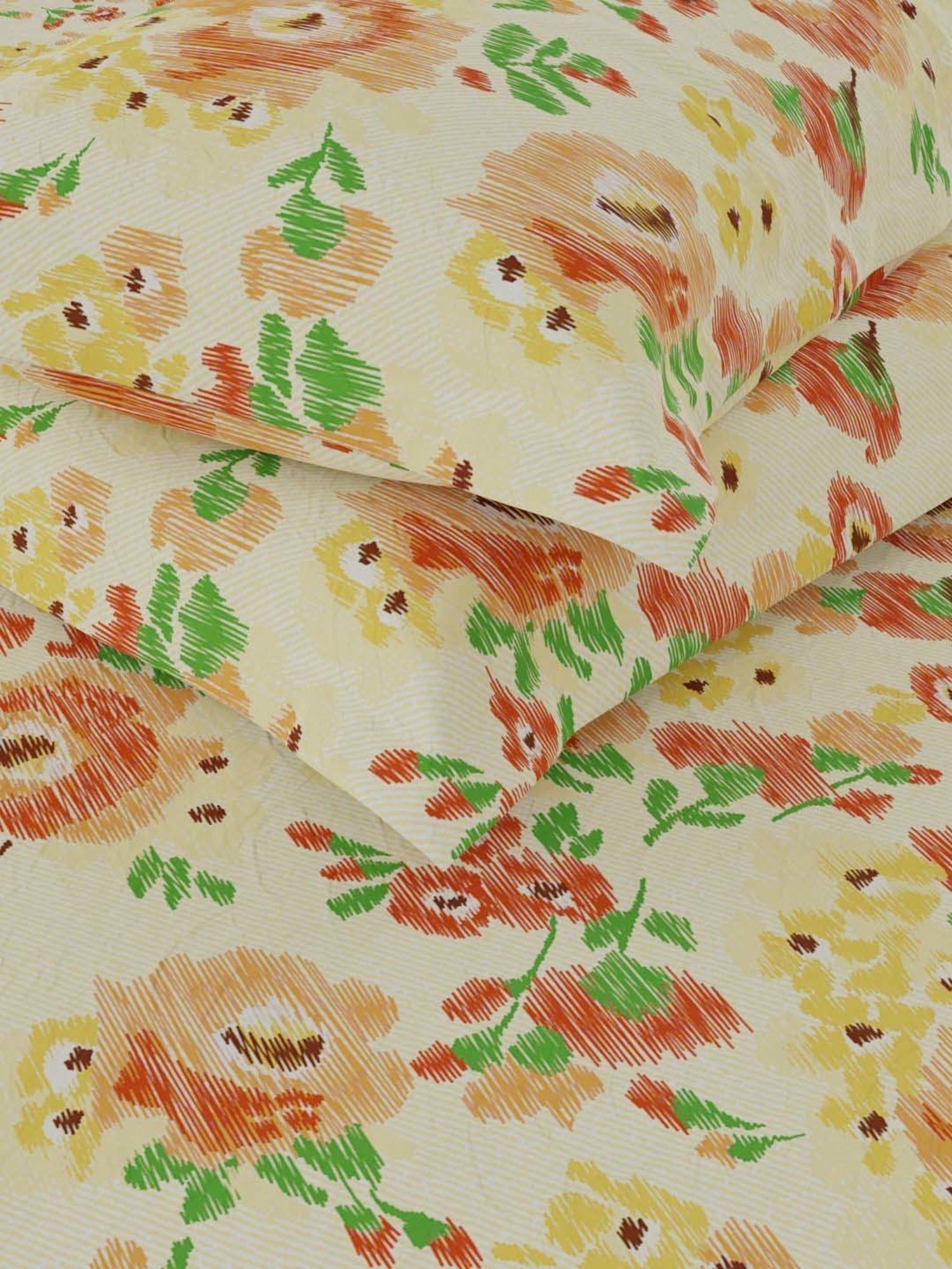 BIANCA Lopez Yellow & Orange Cotton 120 TC Kopa Extra Smooth Double Bed Sheet With Pillow covers