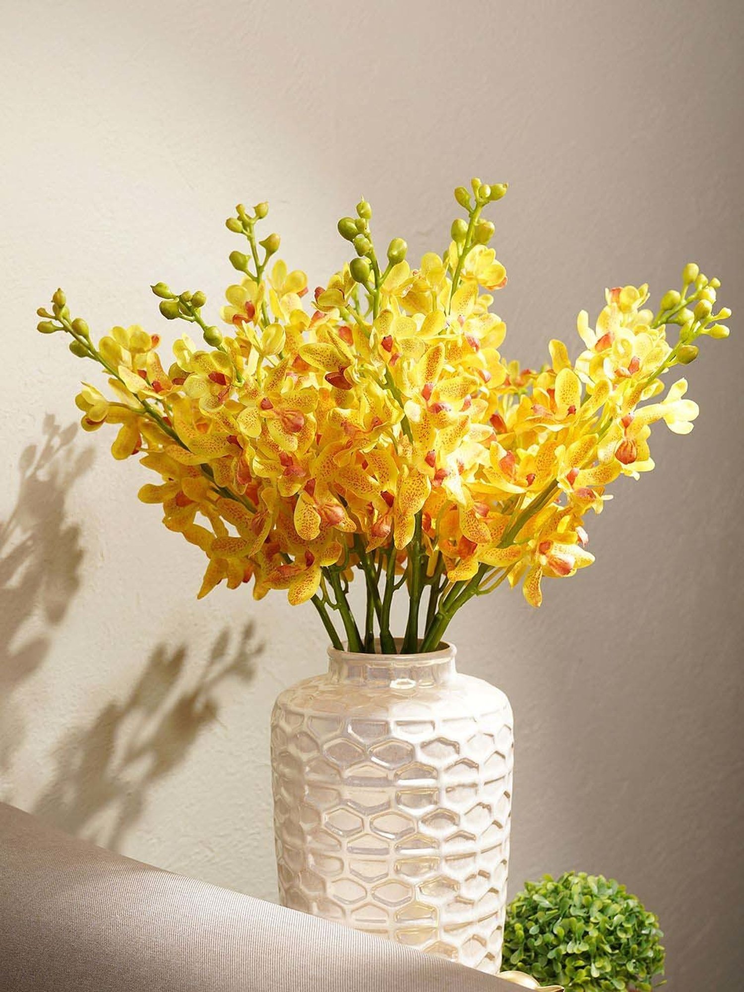 Pure Home and Living Yellow Plastic Artificial Vanda Orchid Flower Stem