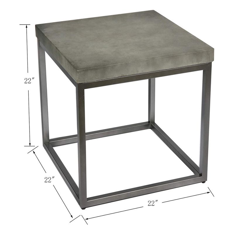 Wallace & Bay Onyx 22 Inch Modern Slate Gray Concrete Top Square Accent Side End Table with Reliable Metal Legs for Household Essentials