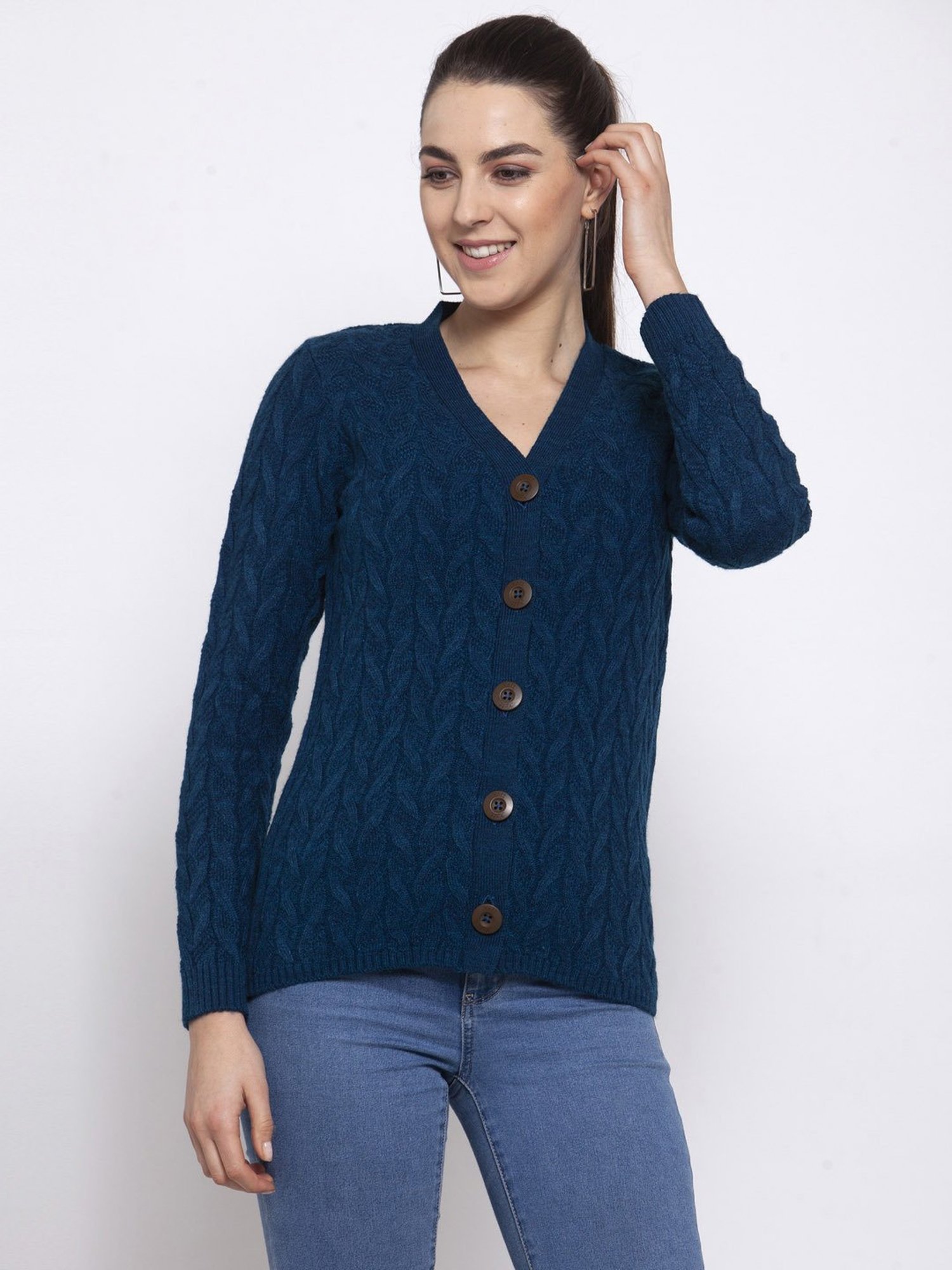 Kalt Teal Cable Design Sweater