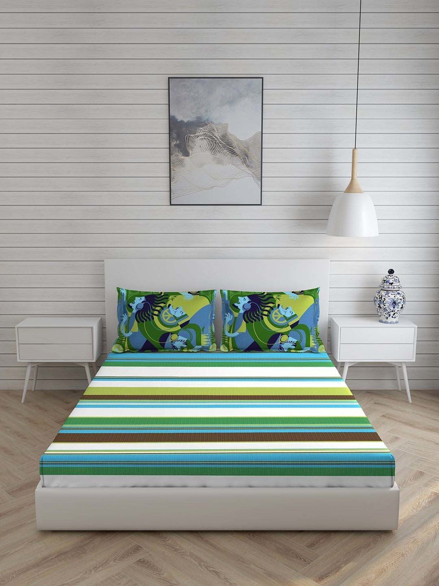 Boutique Living Rasta Rhyms Multicolor Cotton 140 TC King Size Bed Sheet with Pillow Cover