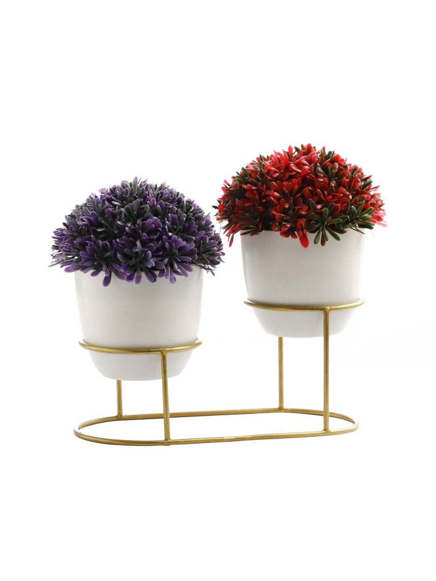 Foliyaj Multicolor Plastic Artificial Plants With Metal Holder - Set of 2