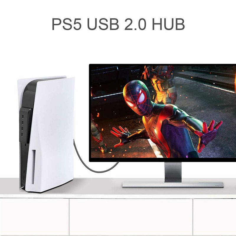 ROME CARE  4 Port Hub for PS5 Console, USB 3.0/2.0 High-Speed Expansion Hub Charger Controller Adapter Connector Compatible with Playstation 5 Gaming Console,Expands Game Console Ports, Black