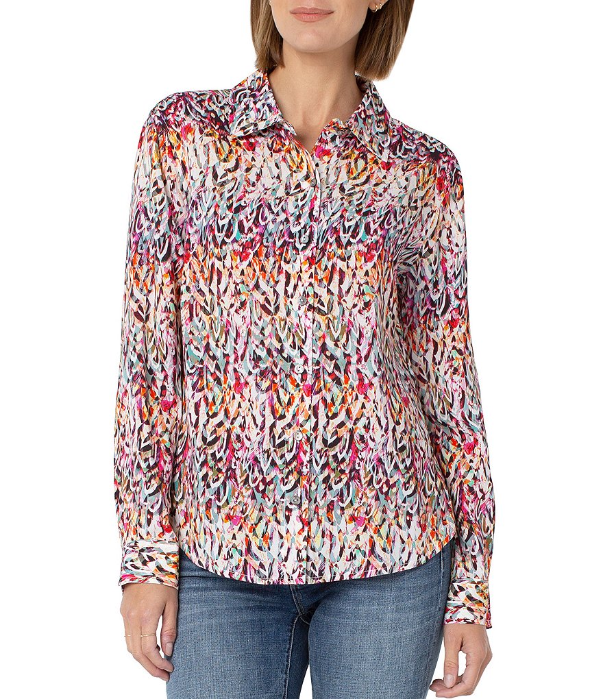 Liverpool Los Angeles Button Up Point Collar Abstract Print Blouse