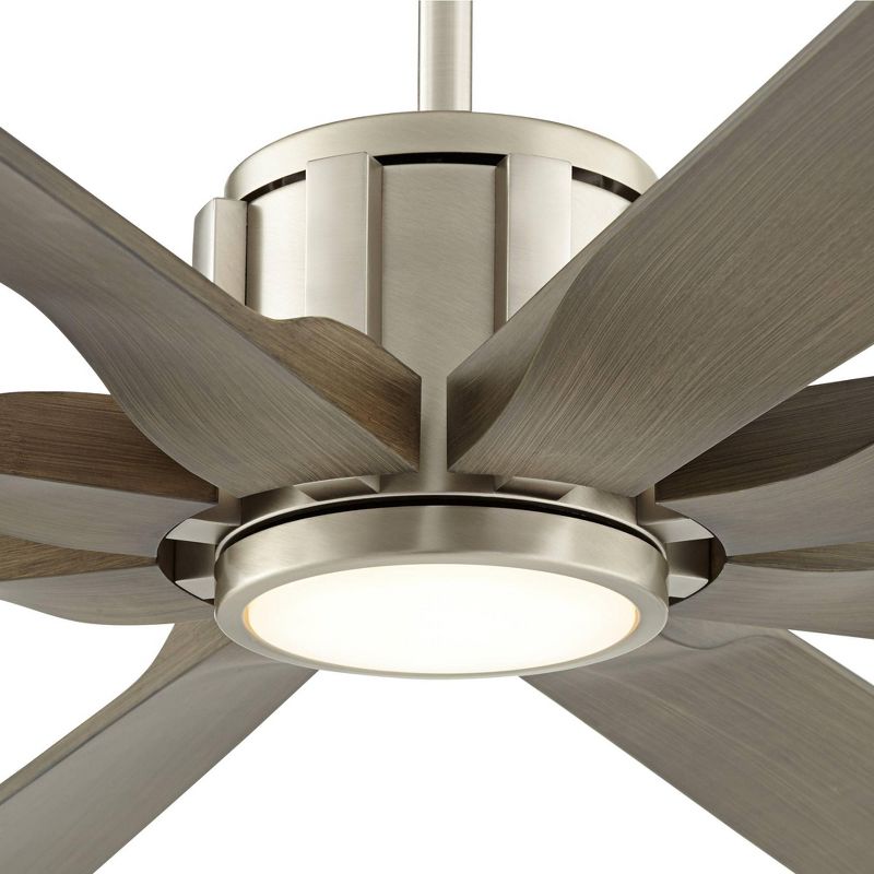 60" Possini Euro Design Modern Outdoor Ceiling Fan with Light LED Dimmable Remote Brushed Nickel Light Wood Damp Rated Patio Porch