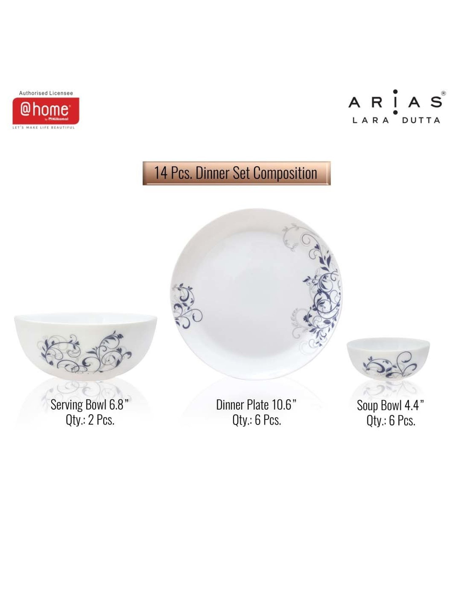 @home Moon Spring White & Grey Glass Dinner Set