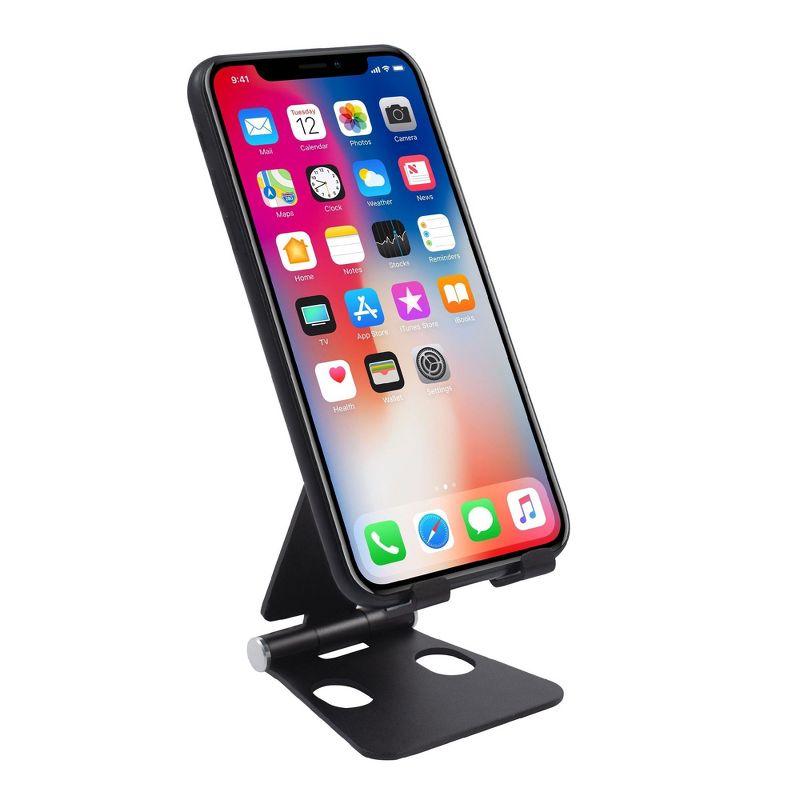 Insten Foldable Adjustable Cell Phone Tablet Stand, Ergonomic Holder, Aluminum made, fits with iPhone, iPad, Switch, 3.5&rdquo; to 8&rdquo; devices, Black