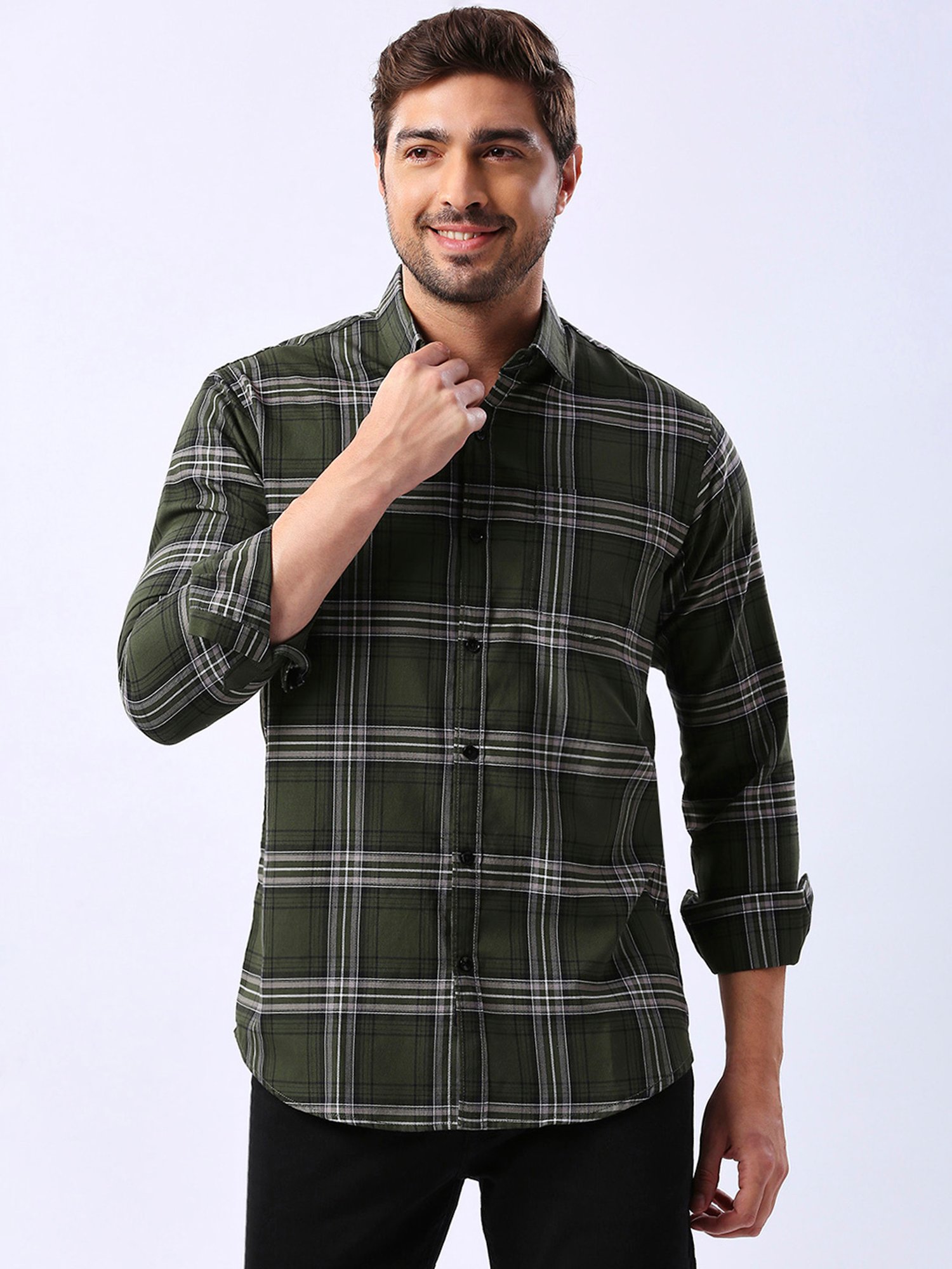 HJ HASASI Green Slim Fit Check Cotton Shirt
