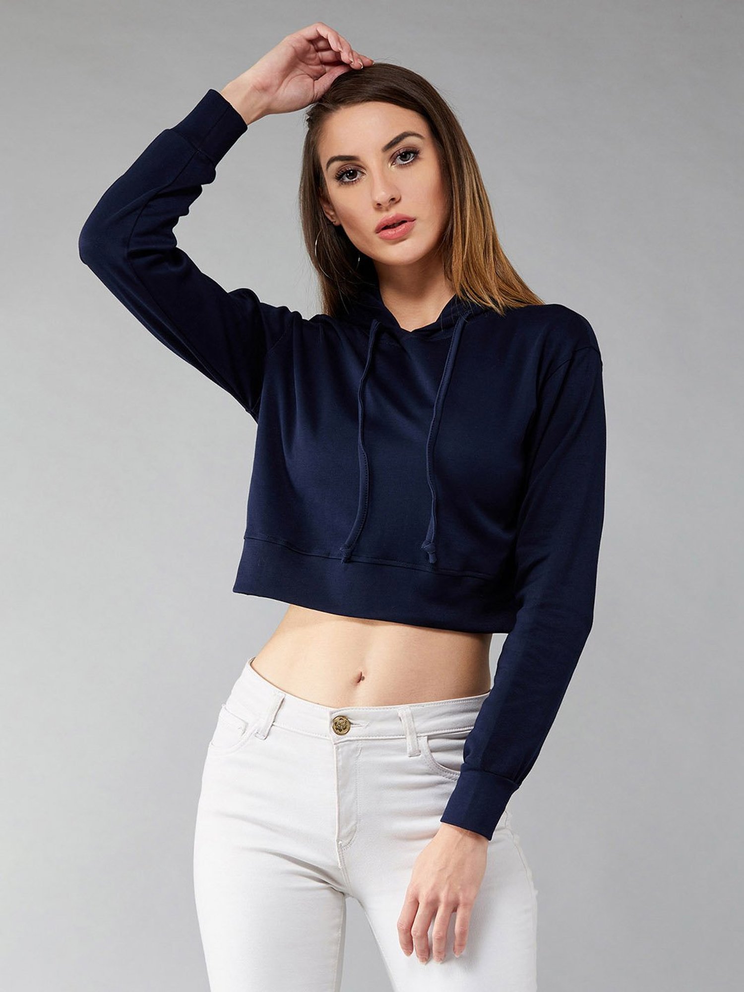 DOLCE CRUDO Navy Cotton Crop Sweatshirt