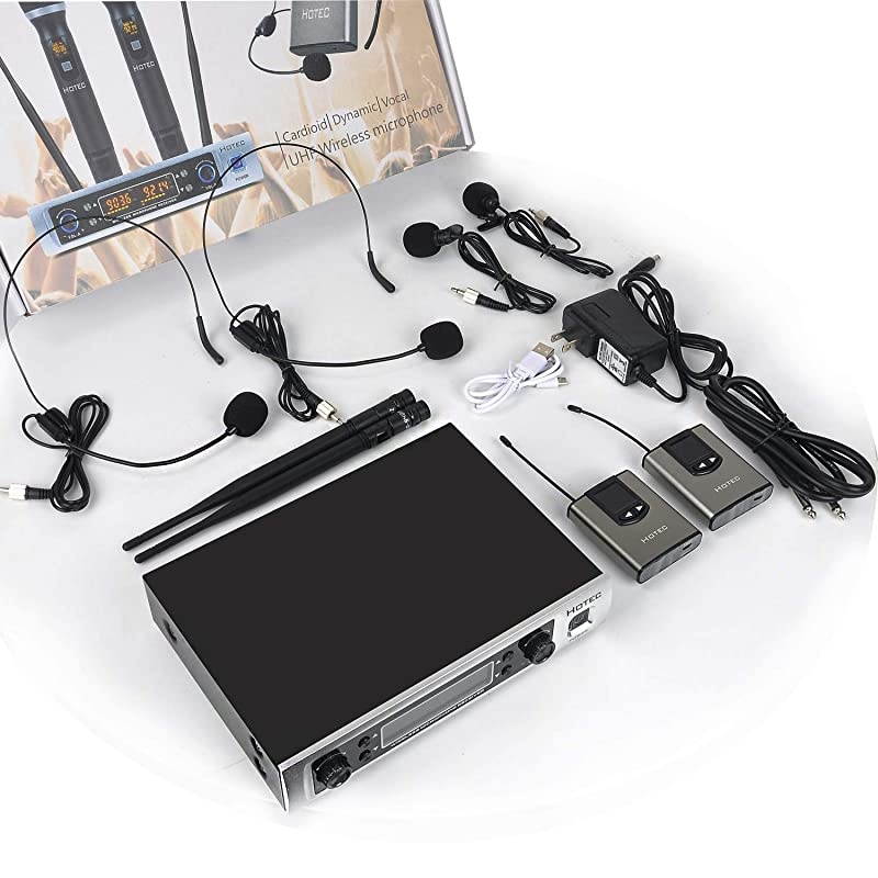 UHF Dual Wireless Microphone System with Lapel Lavalier and Headset Microphones Over PA Mixer Speaker Karaoke Machine for Church Training Classroom Interview HK25