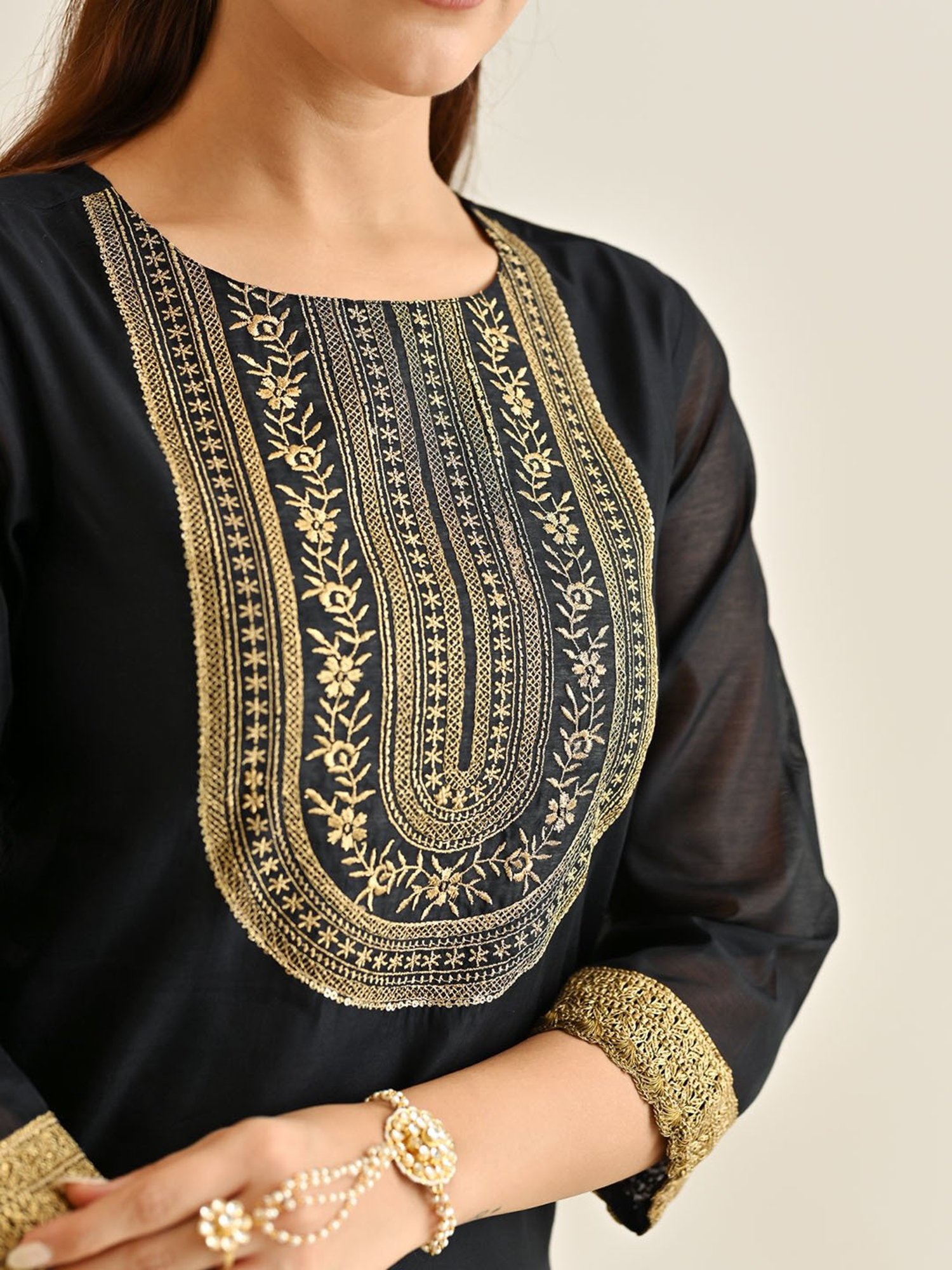 Rustorange Black Embroidered Kurta With Pant & Dupatta
