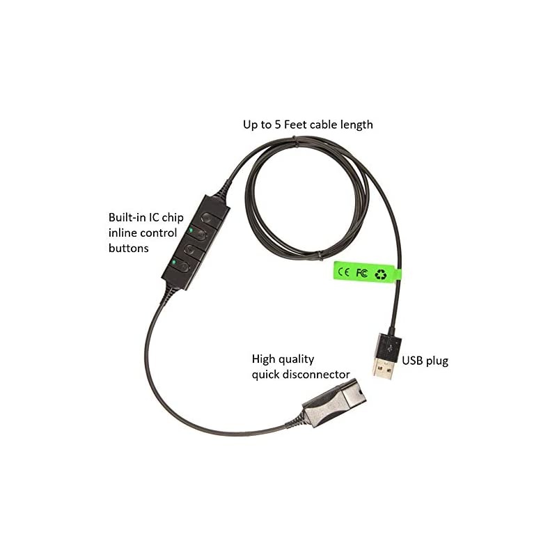 Center Headset Quick Disconnect QD Cable to USB Plug Adapter with Mute + Volume Control Compatible with Plantronic Headset QD Connector Plug to Any Computer Laptop VOIP Softphone
