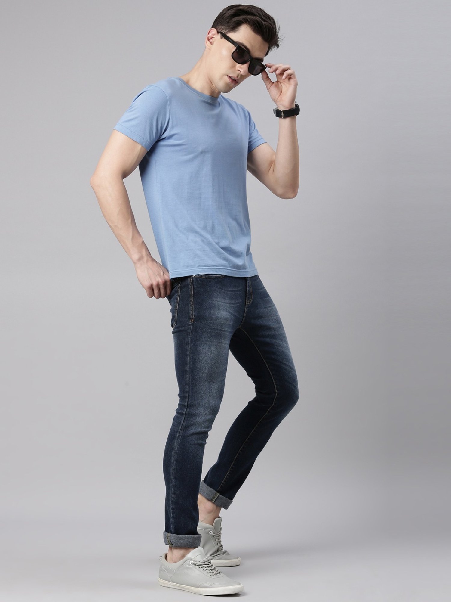 CINOCCI Blue Cotton Slim Fit Jeans
