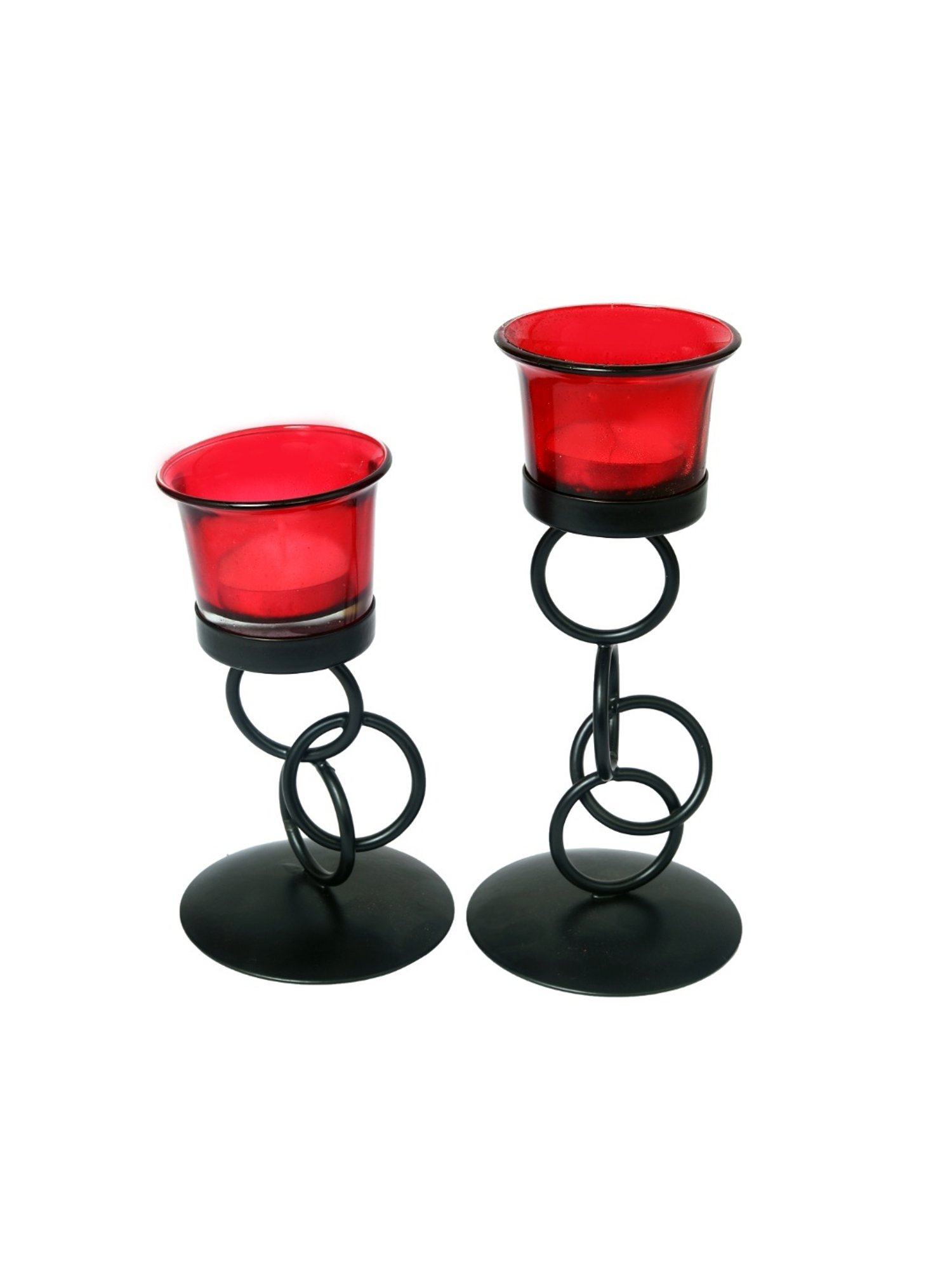HOSLEY Black Iron Candle Holders - Set of 2