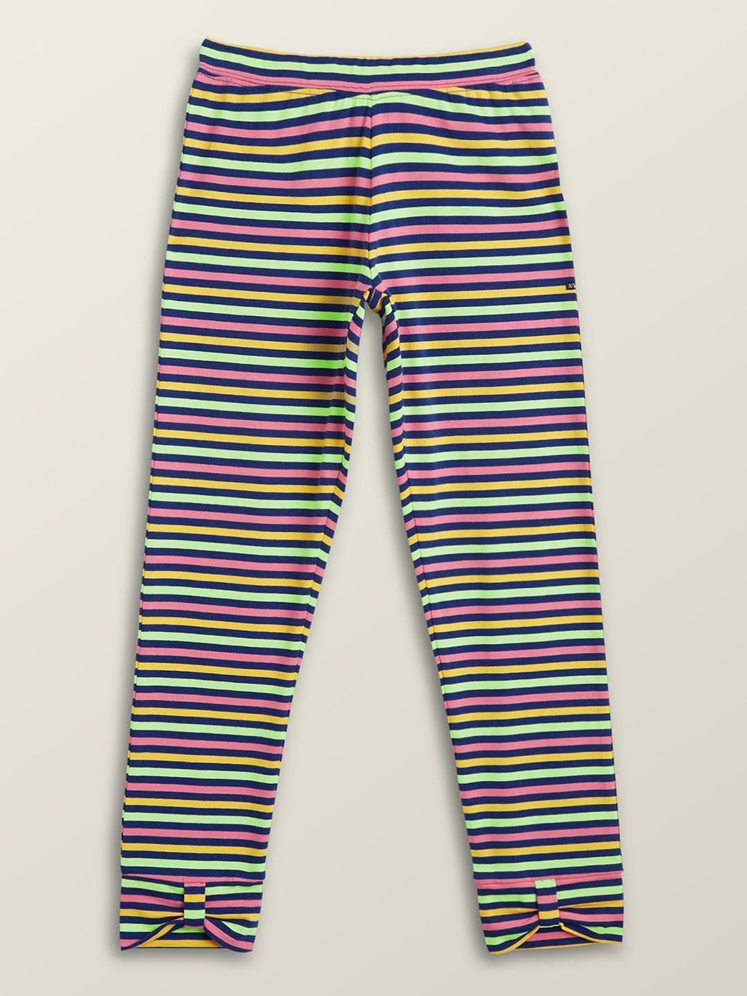 XY Life Kids Pink & Purple Cotton Striped Leggings (Pack of 2)