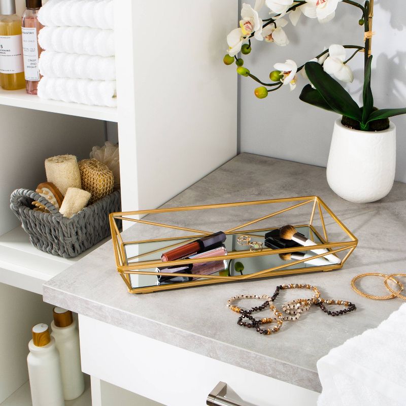 Geometric Mirrored Vanity Tray Gold - Home Details