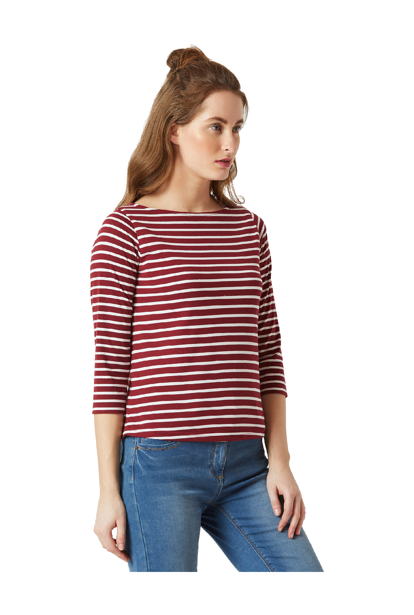 Miss Chase Maroon & White Striped Top