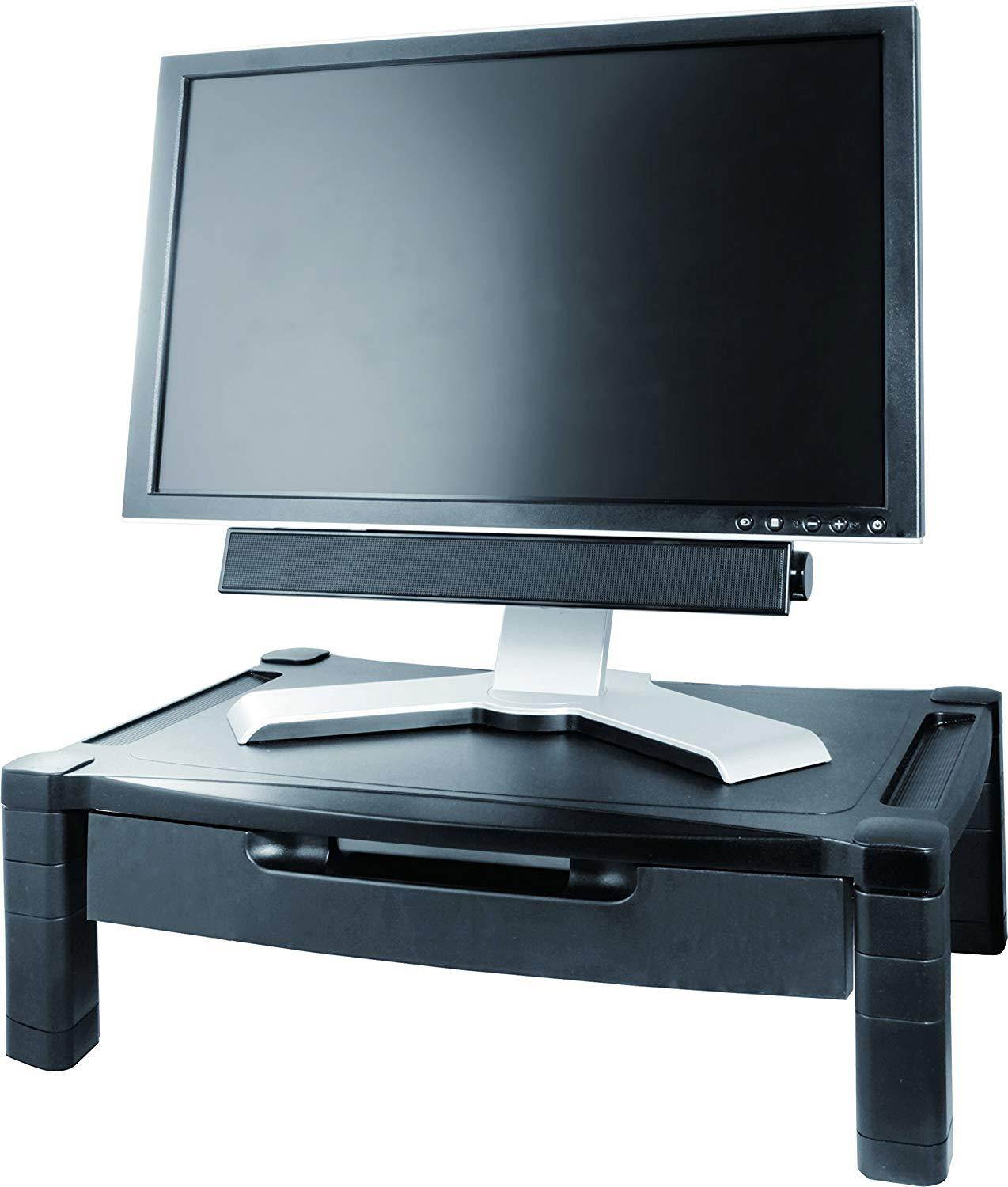 Kantek Extra Wide Height-Adjustable Monitor/Laptop Stand with Drawer, 20 X 13 X 3 to 6-1/2 Inches, Black (MS520)