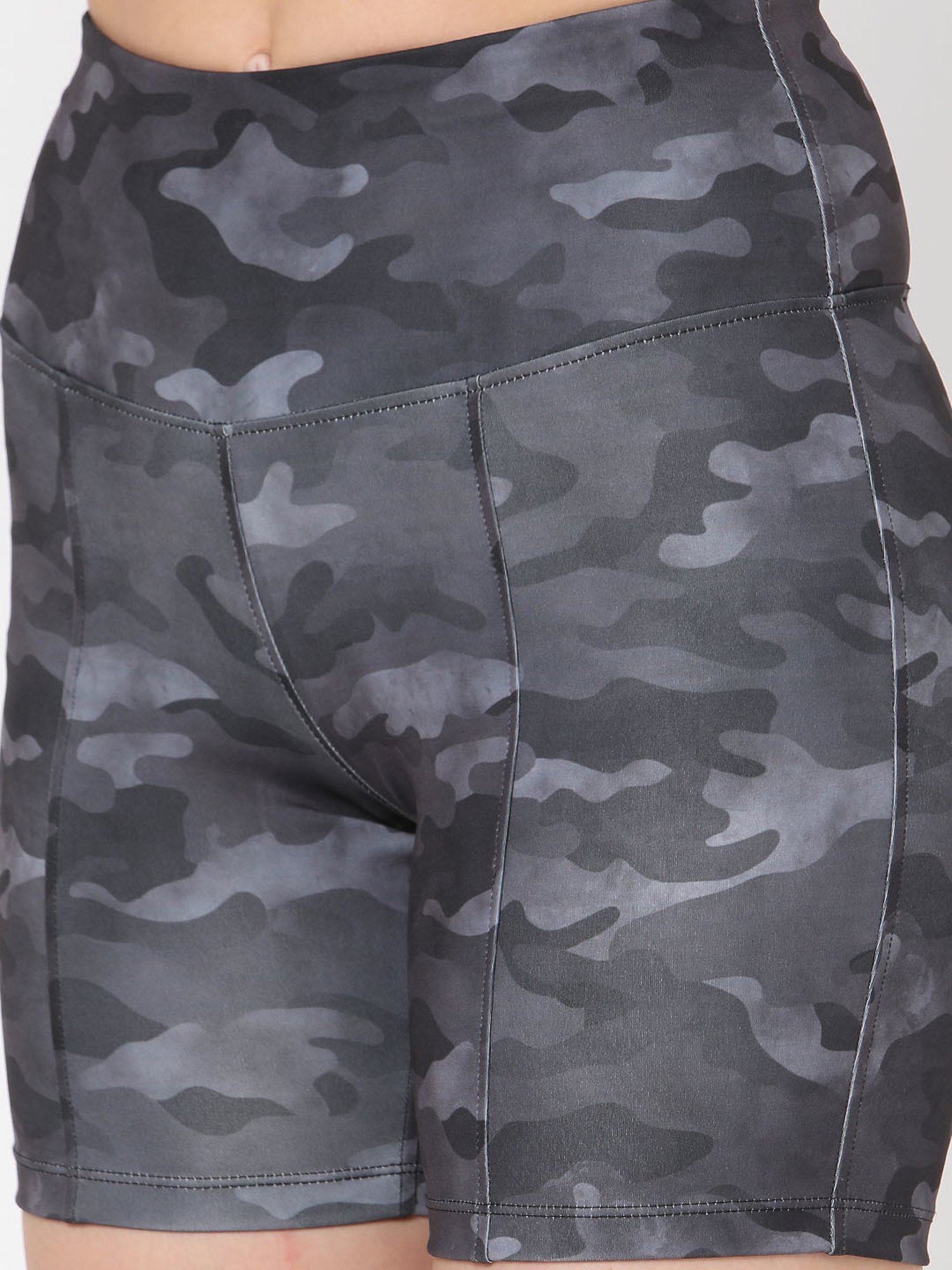 SILVERTRAQ Grey Polyester Camo Print Sports Shorts