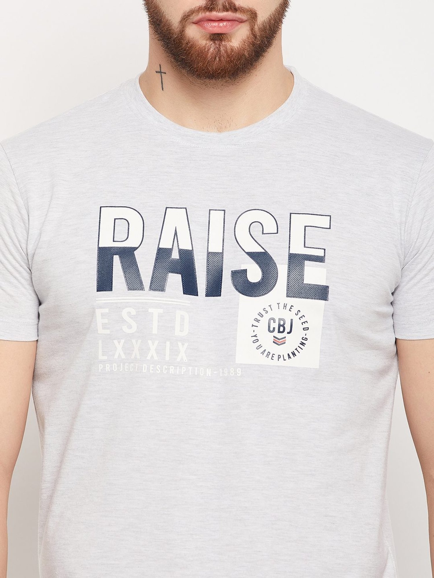 Cantabil Grey Regular Fit Printed T-Shirt