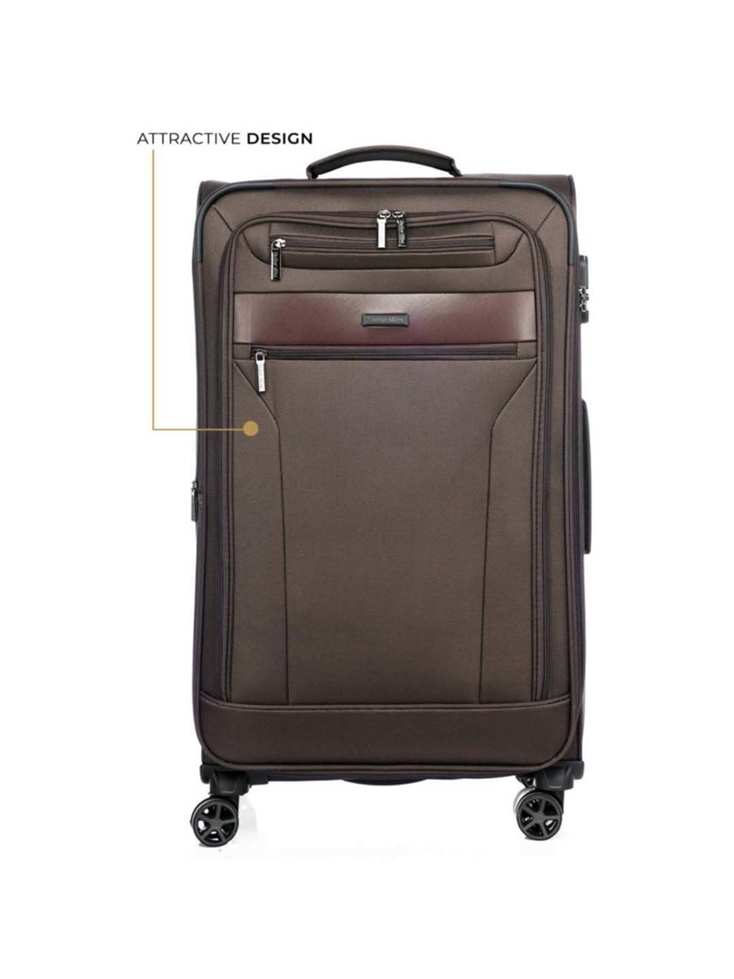 Nasher Miles Berlin Expander Soft-Sided Polyester Check-in  Brown 28 inch |75cm Trolley Bag