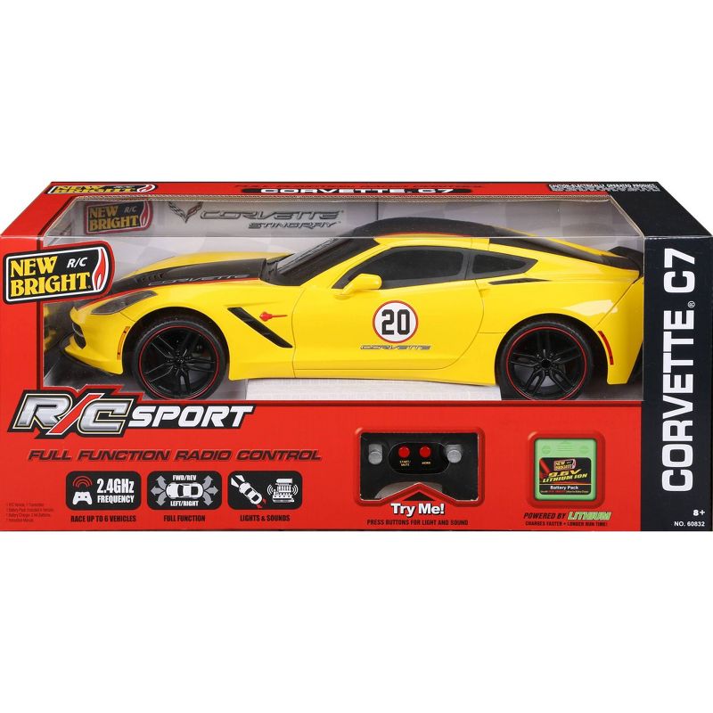 New Bright R/C Showcase Sportscar Racing Corvette C7 Yellow 9 .6v 1:8 Scale
