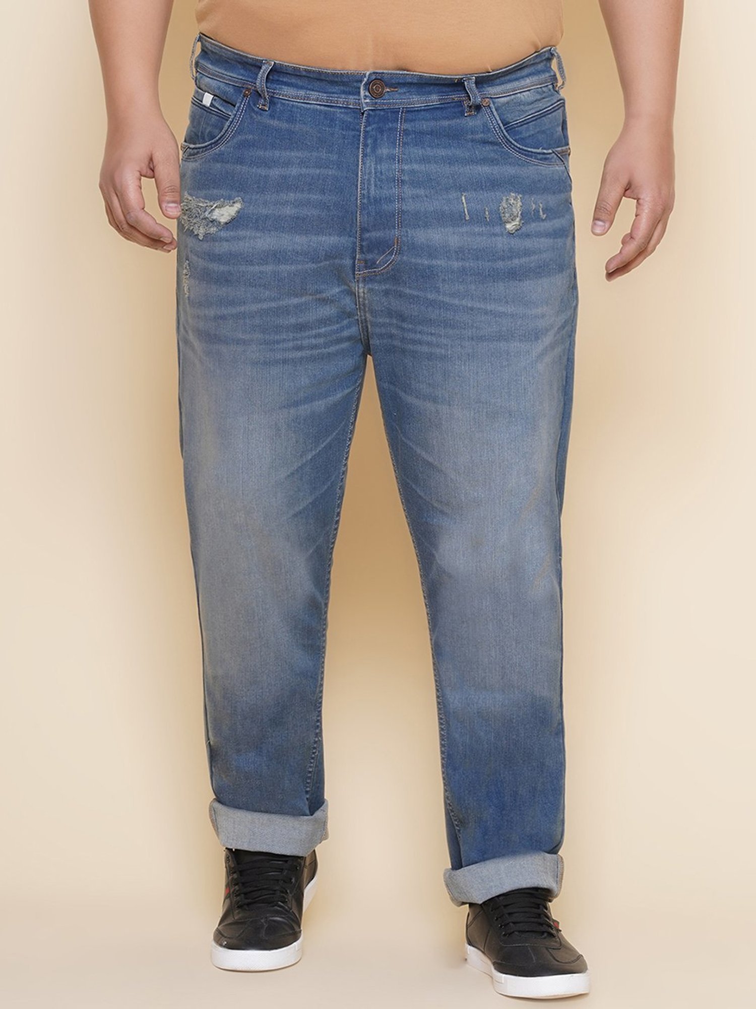 John Pride Blue Regular Fit Distressed Jeans