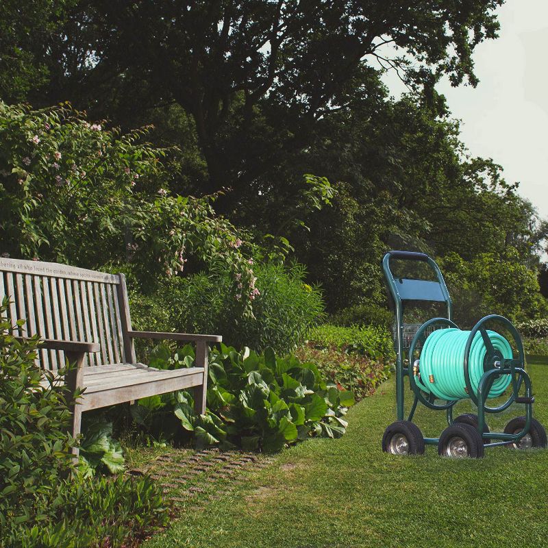 Liberty Garden Products LBG-872-2 4 Wheel Hose Reel Cart Holds up to 350 Feet of 5/8" Hose with Basket for Backyard, Garden, or Home, Green