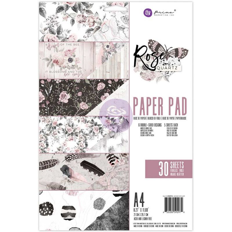 Prima Marketing Double-Sided Paper Pad A4 30/Pkg-Rose Quartz, 6 Designs/5 Each