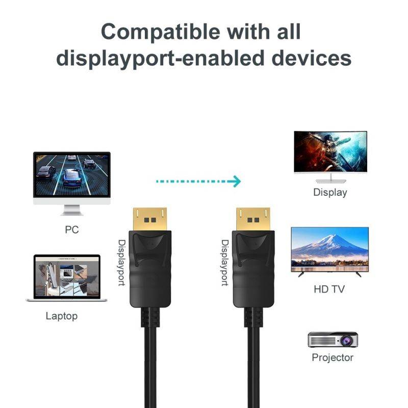 DisplayPort to DisplayPort Cable, 6 Feet, Gold-Plated Display Port Cable (4K 60Hz, 1440p 144Hz) DP Cable Compatible with Computer, Desktop, Laptop, PC, Monitor, Projector - Black