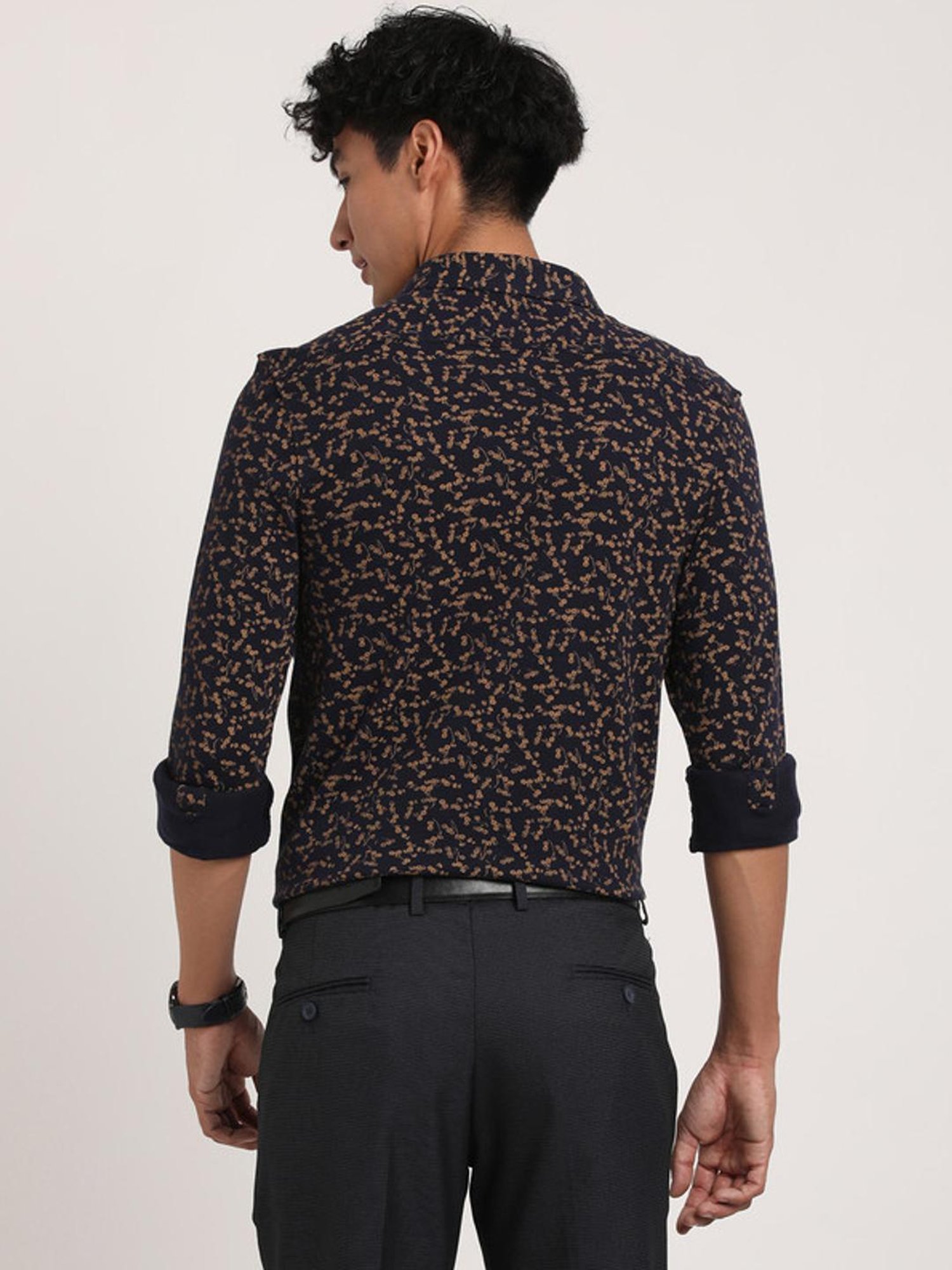 Sojanya Blue Cotton Regular Fit Self Pattern Shirt