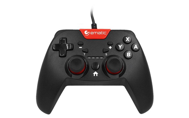 Ematic Nintendo Switch Wired Controller Black & Red - Compatible w/ Nintendo Switch - USB Connectivity - PC Compatible - 7.2 ft Flexible Cable