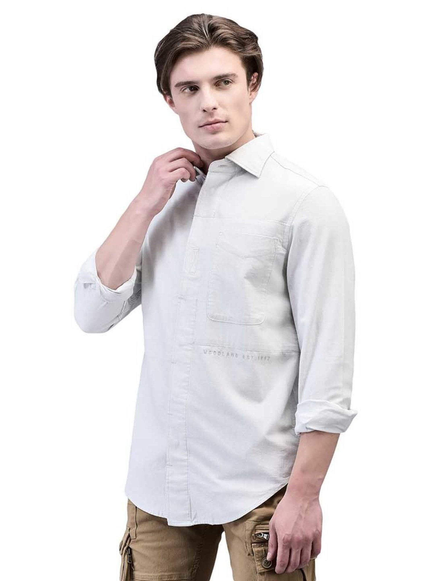 Woodland Off White Regular Fit Cotton Shirt