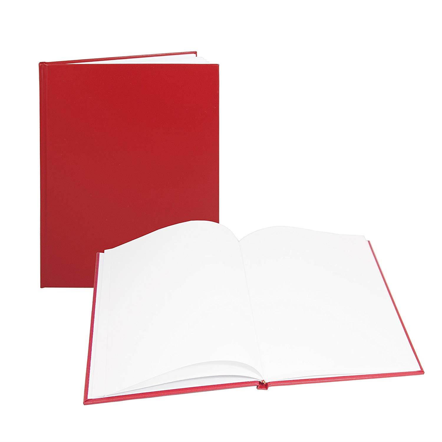 BookFactory Large Red Blank Book / Blank Notebook - 96 Pages, Blank Format, 8 7/8" x 11 1/4", Red Imitation Leather Cover, Smyth Sewn Hardbound (BLA-096-LBS-A-LRT00)