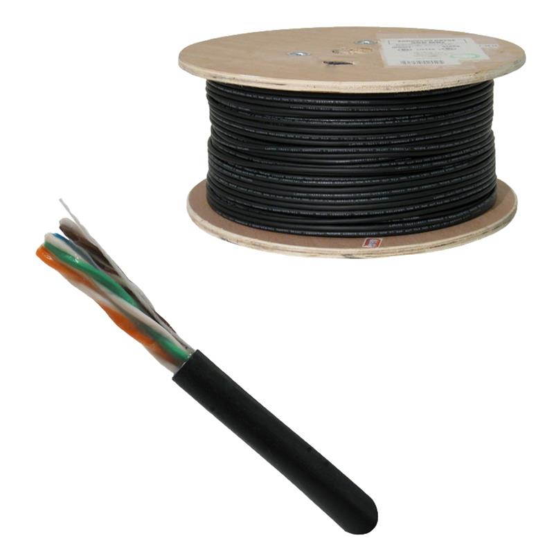 CAT-5E CMXF 1000 8-Conductor Bulk Black-Outdoor Jacket AWG24 Solid-Bare Copper WOODEN SPOOL Cable