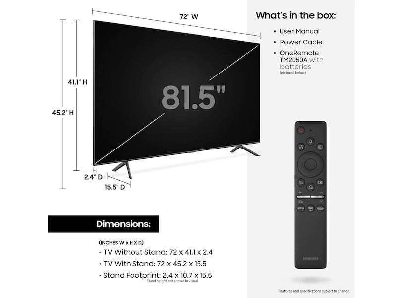Samsung QN82Q60TA 82" Ultra High Definition 4K Quantum HDR Smart TV with a Samsung HW-A650 3.1CH Soundbar and Subwoofer with DTS Virtual X (2020)