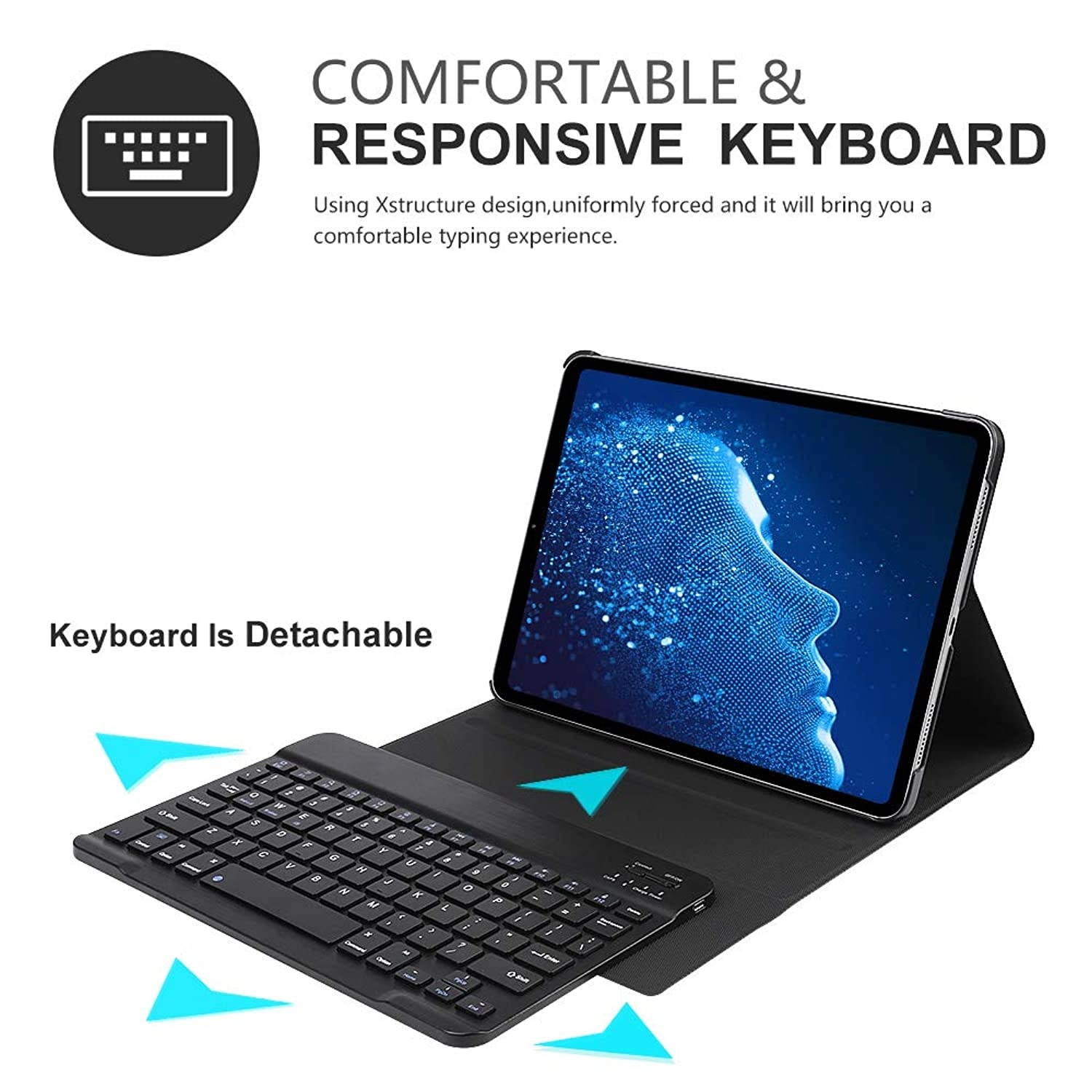 OYOSUOGG iPad Pro 11 Case with Keyboard 2018 - Lightweight - Auto Sleep/Wake - Slim Folio Smart Cover - Apple iPad Pro 11 2018 Leather Case with Magnet Detachable Wireless/BT Keyboard (Black)