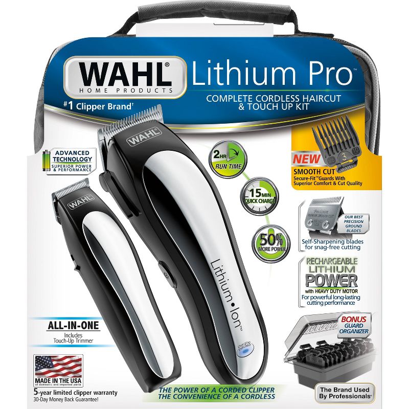Wahl Lithium Ion Pro Men's Cordless Haircut Kit with Finishing Trimmer & Soft Storage Case-79600-3301