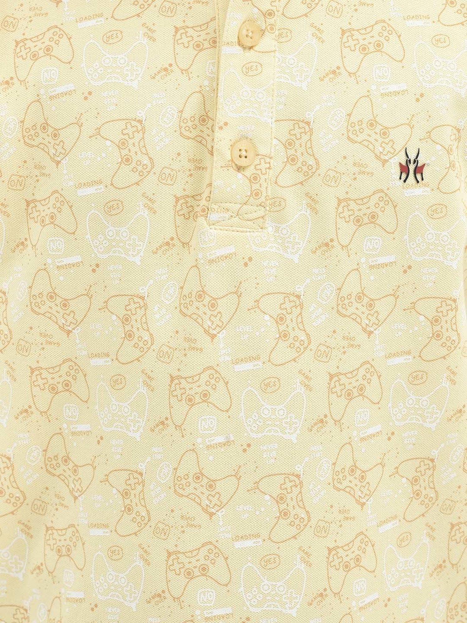 Crimsoune Club Kids Yellow Printed Polo T-Shirt