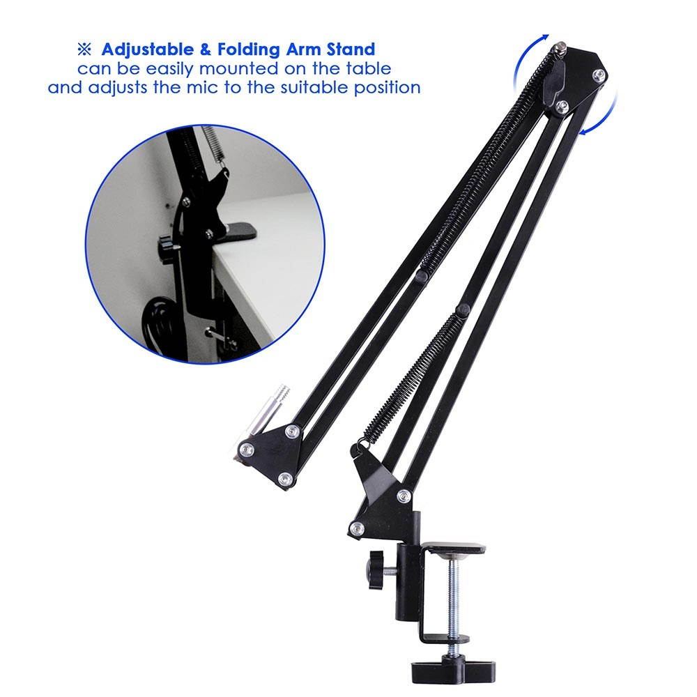 Pro Condenser Microphone w/ Shock Mount Arm Stand Pop Filter For Recording Studio Stage