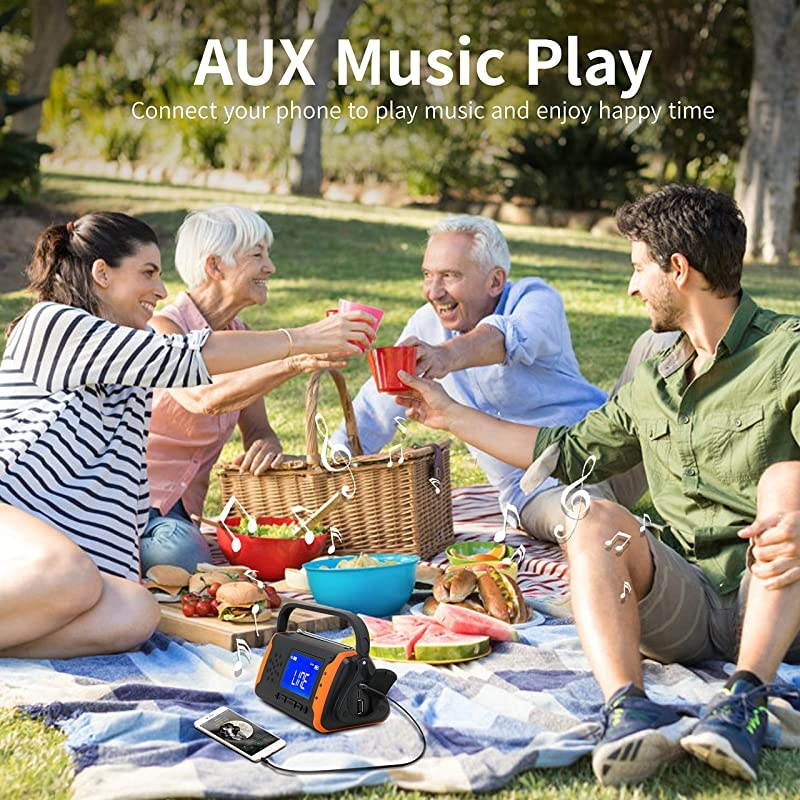 Weather Crank Radio 4000mAh - Portable, Solar Powered, Hand Crank, AM/FM/NOAA Weather Alert Radio, Aux Music Play, USB Cell Phone Charger, SOS Alarm, LED Flashlight for Hurricanes,Tornadoes