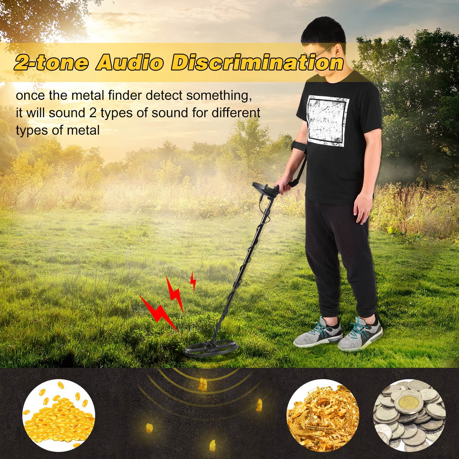 3.7-inch LCD Metal Detector High Sensitive Outdoor Underground Metal Finder Treasure Hunter Gold Prospector Gold Nugget Seeking Device with 12-inch Waterproof DD Search Coil DISC & All Metal Mode