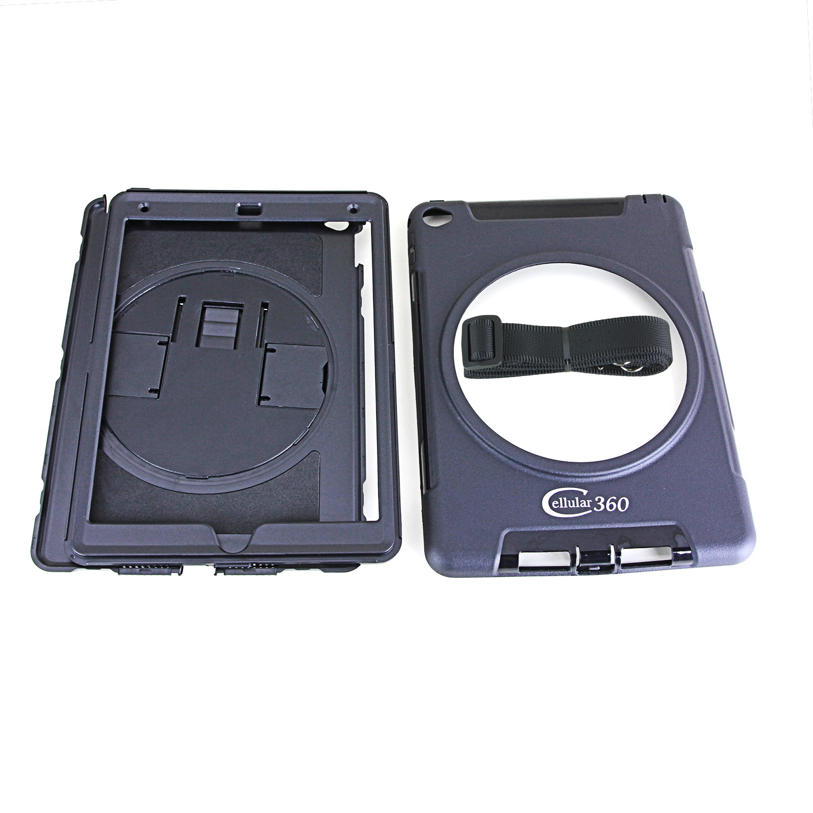 Cellular360 Apple iPad 9.7 2017 2018, iPad 5th Gen., iPad 6th Gen. Shockproof Case with 360 Degrees Rotatable Kickstand, Adjustable Handle and Shoulder Strap