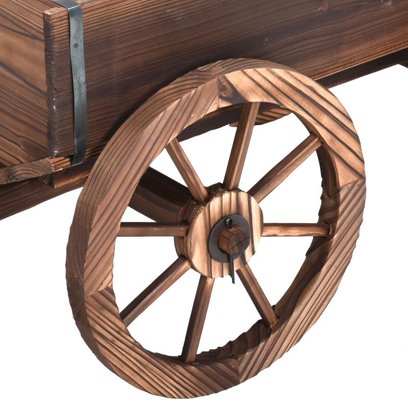 Costway Wood Wagon Flower Planter Pot Stand W/Wheels Home Garden Outdoor Decor