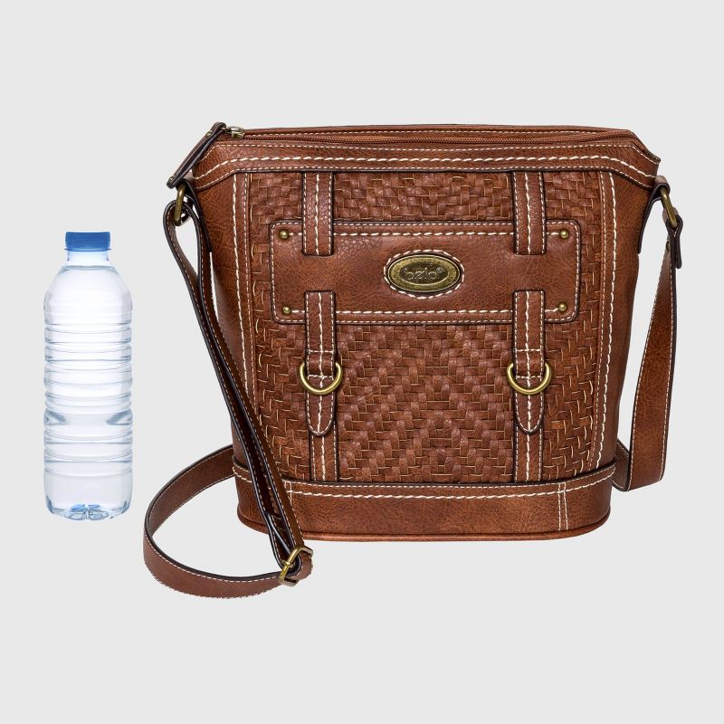 Bolo Zip Closure Zigzag Woven Crossbody Bag - Brown