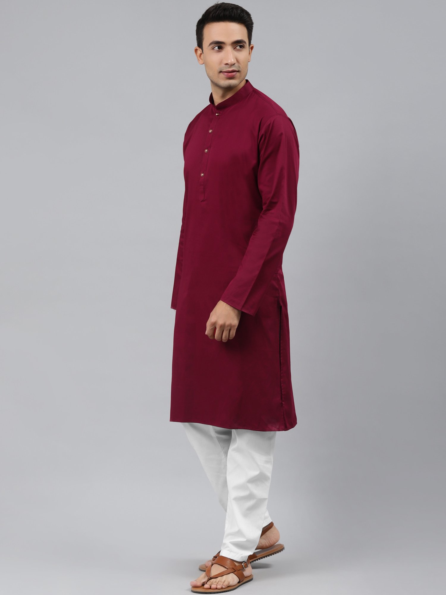 ManQ Maroon Regular Fit Ethnic Wear