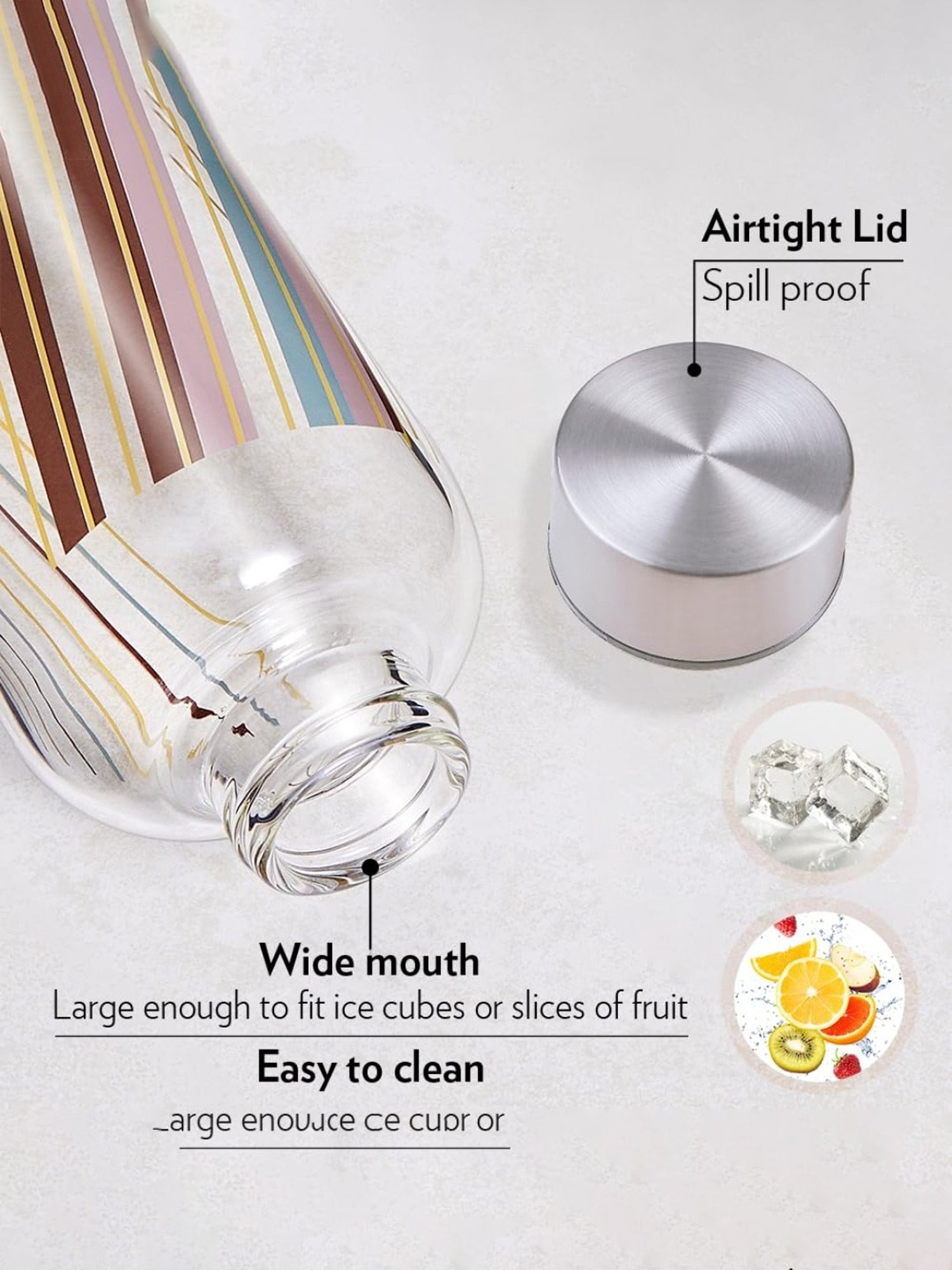 Borosil Water Bottle with Fridge Safe & Leakproof Set of 3 (Transparent, 1000 ml)