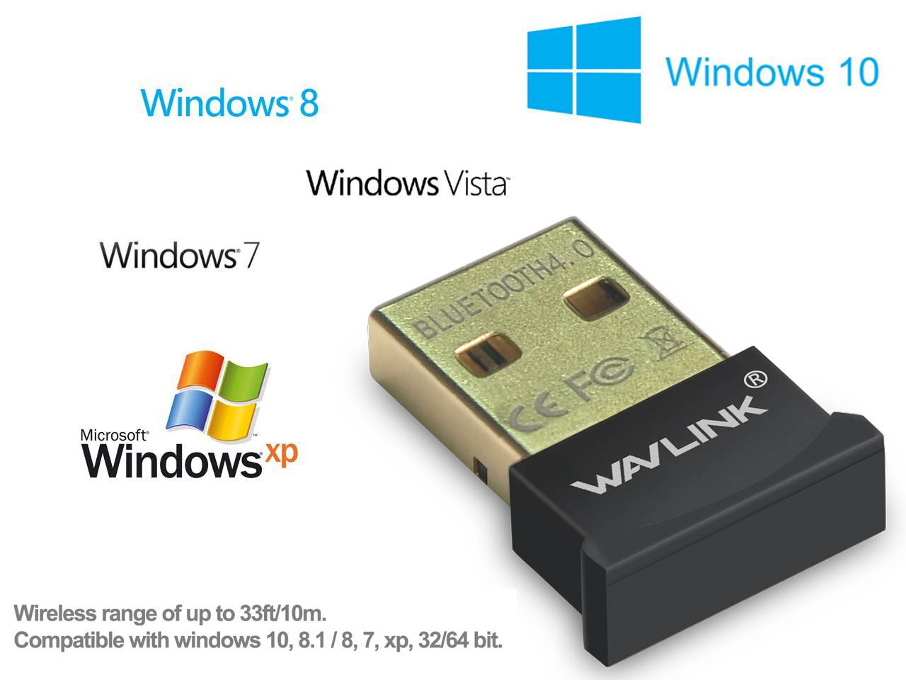 Wavlink Bluetooth 4.0 Adapter, Wireless Bluetooth CSR 4.0 Dongle Adapter  Compatible with Windows 10,8.1/8,7,Vista, XP, 32/64 Bit and Classic Bluetooth, Stereo Headset Compatible