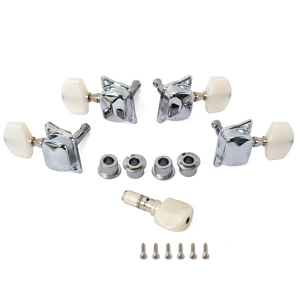 5 Pcs Banjo Semi-closed Machine Head Tuning Tuner Peg Key with 4 Bushing for Banjo Guitar (Silver)