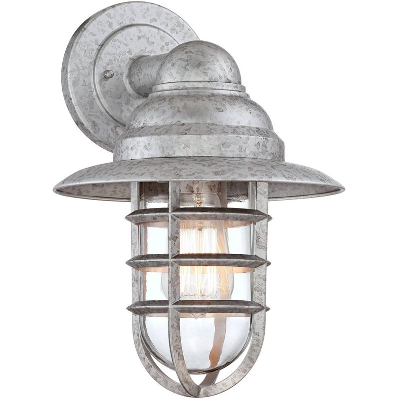 John Timberland Modern Outdoor Wall Light Fixture Galvanized Hooded 13 1/4" Caged Glass Exterior House Porch Patio